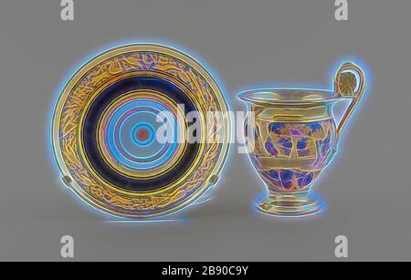 Tazza e Saucer, c. 1820, fabbrica di porcellana Denuelle (francese, 1818-1829), Francia, Parigi, Parigi, porcellana dura-pasta, smalti policromi, e doratura, Coppa: 11 cm, Saucer: 13,5 cm, Reimagined by Gibon, disegno di calore allegro di luminosità e raggi luminosi. Arte classica reinventata con un tocco moderno. La fotografia ispirata al futurismo, che abbraccia l'energia dinamica della tecnologia moderna, del movimento, della velocità e rivoluziona la cultura. Foto Stock