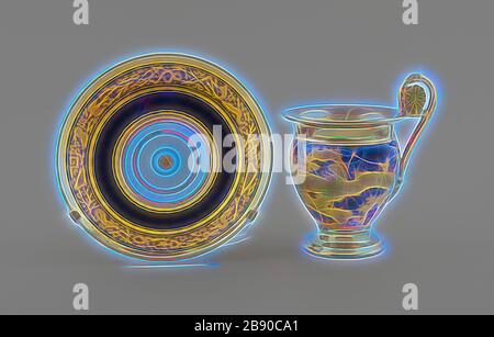 Tazza e Saucer, c. 1820, fabbrica di porcellana Denuelle (francese, 1818-1829), Francia, Parigi, Parigi, porcellana dura-pasta, smalti policromi, e doratura, Coppa: 11 cm, Saucer: 13,5 cm, Reimagined by Gibon, disegno di calore allegro di luminosità e raggi luminosi. Arte classica reinventata con un tocco moderno. La fotografia ispirata al futurismo, che abbraccia l'energia dinamica della tecnologia moderna, del movimento, della velocità e rivoluziona la cultura. Foto Stock