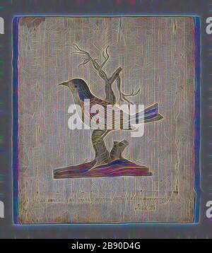 Foto di un uccello, 18th secolo, Francia, Seta, tessitura satinata, ricamata con seta in raso e stemes, couching, 22.2 19 cm (8 3/4 × 7 1/2 in.), Reimagined by Gibon, disegno di calore allegro di luminosità e raggi di luce radianza. Arte classica reinventata con un tocco moderno. La fotografia ispirata al futurismo, che abbraccia l'energia dinamica della tecnologia moderna, del movimento, della velocità e rivoluziona la cultura. Foto Stock