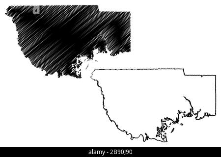 Wakulla County, Florida (contea degli Stati Uniti, Stati Uniti d'America, Stati Uniti, Stati Uniti, Stati Uniti) mappa vettore illustrazione, schizzo scarabocchiare Wakulla mappa Illustrazione Vettoriale