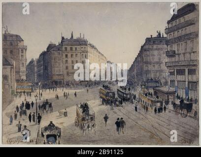 Place Saint-Germain-des-Pres Bonaparte strade di Rennes, il Boulevard Saint Germain, 6 ° distretto. Henri Joseph Harpignies (1819-1916). Place Saint-Germain-des-Prés, les rues Bonaparte et de Rennes, le boulevard Saint-Germain. Aquarelle sur crayon. Parigi (VIème arr.), 1882. Parigi, musée Carnavalet. Foto Stock
