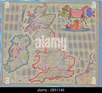 Mappa, Novissima et accurata totius Angliæ, Scotiæ et Hiberniæ tabula, Theodorus Danckerts (1663-1727), Copperplate print, Reimagined by Gibon, design di calore allegro di luminosità e raggi di luce radianza. Arte classica reinventata con un tocco moderno. La fotografia ispirata al futurismo, che abbraccia l'energia dinamica della tecnologia moderna, del movimento, della velocità e rivoluziona la cultura. Foto Stock