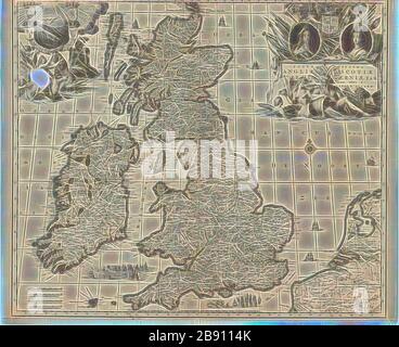 Mappa, Accuratissima Angliæ, Scotiæ et Hiberniæ tab., Carel Allard (1648-1709), Copperplate print, Reimagined by Gibon, design di calda luce luminosa e luminosa. Arte classica reinventata con un tocco moderno. La fotografia ispirata al futurismo, che abbraccia l'energia dinamica della tecnologia moderna, del movimento, della velocità e rivoluziona la cultura. Foto Stock