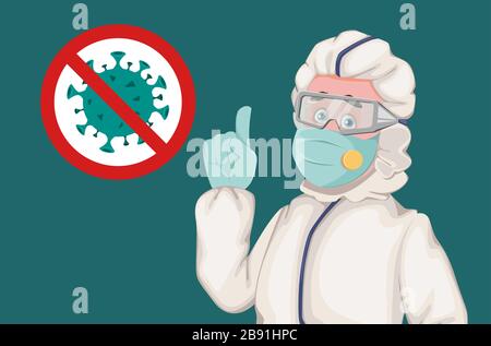 Esperti di controllo di malattia nell'usura protettiva di lavoro. Covid-19, coronavirus 2019-nCoV. Illustrazione vettoriale su sfondo blu Illustrazione Vettoriale