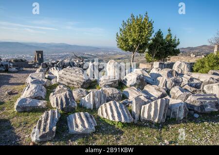 Le rovine dell'antica città di Bergama in Turchia. Foto Stock