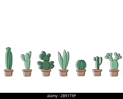 Disegno di linee Cactus, disegno di illustrazioni vettoriali. Illustrazione Vettoriale