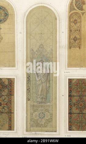 ALBUM N.: 2; PROGETTO PER STAINED DUNKERQUE: CHRIST Atelier Gsell-Laurent. Album n° 2 ; projet de vitrail pour Dunkerque: Cristo. Crayon, lavis et gouache blanche. Parigi, musée Carnavalet. Foto Stock