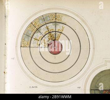 ALBUM N.: 2; STAINED GLASS PROJECT: ORNAMENTI, ROSACE Atelier Gsell-Laurent. Album n° 2 ; projet de vitrail : ornement, rosace. Acquarelle Plume. Parigi, musée Carnavalet. Foto Stock