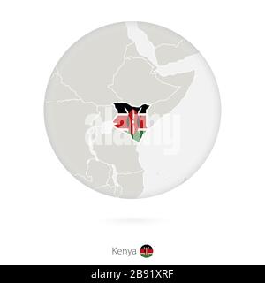 Mappa del Kenya e bandiera nazionale in un cerchio. Mappa del Kenya contorno con bandiera. Illustrazione vettoriale. Illustrazione Vettoriale