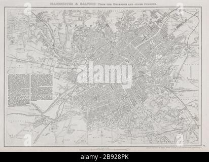 MANCHESTER E SALFORD. Grande città pianta di BR DAVIES.Dispatch Atlas 1868 mappa Foto Stock