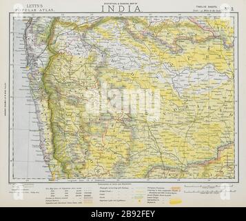 WESTERN BRITISH INDIA Maharashtra Bombay Mumbai Pune Goa Railways LETTS 1884 map Foto Stock