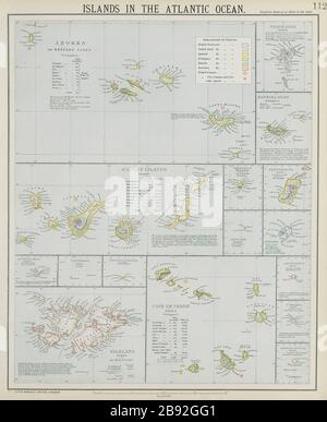 ISOLE DELL'ATLANTICO. Azzorre Madeira Canarie Capo Verde Falklands. MAPPA LETTS 1884 Foto Stock