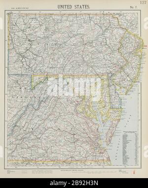 STATI DEL MEDIO ATLANTICO. Pennsylvania, NJ, Maryland, Delaware, Virginia. MAPPA LETTS 1884 Foto Stock