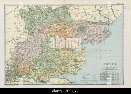 ESSEX. Mostra divisioni parlamentari, distretti e parchi. PANCETTA 1900 vecchia mappa Foto Stock