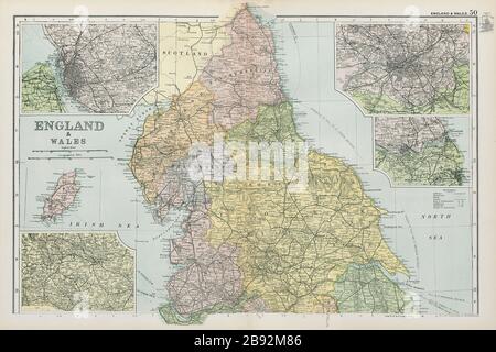 INGHILTERRA DEL NORD. Inset Liverpool Leeds Manchester Newcastle. MAPPA BACON 1900 Foto Stock