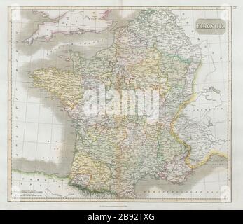 "Francia nelle province", prima della Rivoluzione, senza Savoy e Nizza. THOMSON 1830 mappa Foto Stock