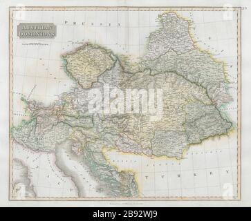 « domini austriaci ». Impero Austriaco. Include la Galizia occidentale. THOMSON 1830 mappa Foto Stock