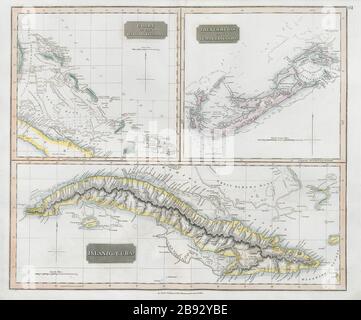 Cuba, le Bahamas e le Bermuda 'o le isole estive'. Turks & Caicos THOMSON 1830 mappa Foto Stock