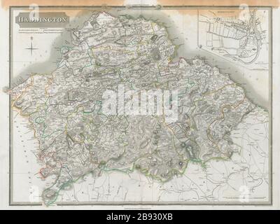 Haddingtonshire & pianta della città. Lothian orientale. Gullane Muirfield. THOMSON 1832 mappa Foto Stock