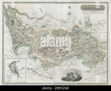 Stirlingshire. Stirling pianta della città Falkirk Lomond Alloa Dunblane THOMSON 1832 mappa Foto Stock