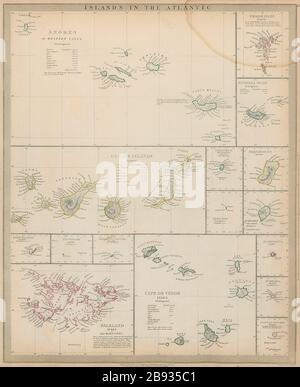 ISOLE DELL'ATLANTICO Canarie Azzorre Faeroes Madeira Bermuda Falklands SDUK 1844 mappa Foto Stock