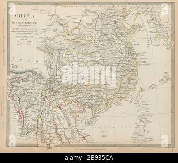 CINA & BIRMAN IMPERO Burma Cochinchina Thailandia Siam Corea SDUK 1844 vecchia mappa Foto Stock