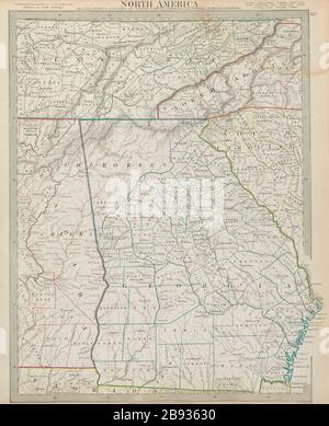 USA Georgia Alabama Cherokee & Muscogee Villages TN NC SC FL SDUK 1844 vecchia mappa Foto Stock