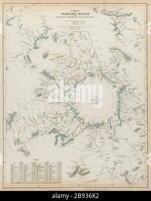 Lunghezze comparative di FIUMI DI MONDO principali. SDUK 1844 carta antica mappa Foto Stock