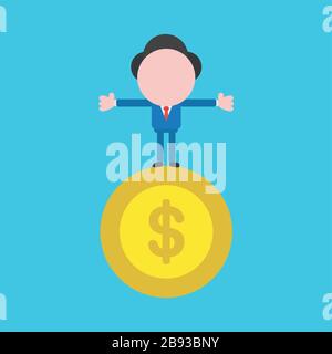 Illustrazione vettoriale del carattere di businessman che sta sulla moneta del dollaro. Illustrazione Vettoriale