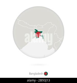 Mappa del Bangladesh e bandiera nazionale in un cerchio. Mappa del Bangladesh contorno con bandiera. Illustrazione vettoriale. Illustrazione Vettoriale