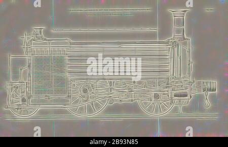 Locomotiva per passeggeri sulla ferrovia Birmingham-Shrewsbury costruita da Bury, Curtis, lunghezza media di una locomotiva secondo il metodo di costruzione di Bury, Curtis e Kennedy a Liverpool, firmata: Heusinger v., W, Lith., v, J. Lehnhardt, Editore v., CH. W. Kreidel, Plate XIX, dopo p. 175, Heusmvon Waldegg, Edegg, Edegg. Lehnhardt (lith.), Christian Wilhelm Kreidel Verlag (ed.), Edmund Heusinger von Waldegg, Wilhelm Clauss: Abbildung und Beschreibung der Locomotion-Maschine: Nach den besten und neuesten Constructionen: unter Benutzung der englischen, von Tredworo Foto Stock