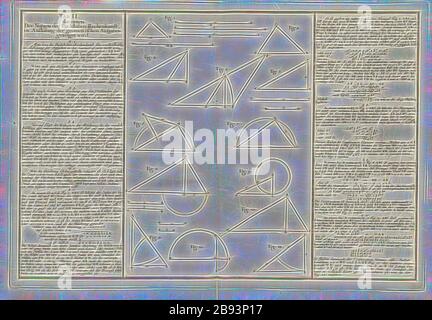 Attività geometriche, rappresentazione sui calcoli in triangoli, scheda. II, p. 69, Tobias Mayer: Atlante Matematischer, in welchem auf 60 Tabellen alle Theile der mathematic vorgestellet und nicht allein überhaupt zu bequemer Wiederholung, sondern auch den Anfängern besonders zur Aufmunterung durch deutliche Beschreibung und Figuren entfen werden. Augspeg: Pfeffel, 1745, Reimagined by Gibon, design di calore allegro di luminosità e raggi di luce radianza. Arte classica reinventata con un tocco moderno. Fotografia ispirata al futurismo, che abbraccia l'energia dinamica della tecnologia moderna, del movimento, s Foto Stock