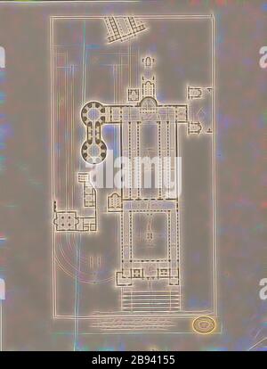 Pianta della Basilica di S. Pietro nel 800, pianta della Basilica di S. Pietro a Roma, firmata: Dopo il disegno e la descrizione di C. Bunsen, a cura di J. M. Knapp, Taf. 6, Bunsen, C. (entworfen und beschrieben), Knapp, J. M. (bearb.), Christian Karl Josias von Bunsen: Die Basiliken des christlichen ROMS: Nach ihrem Zusammenhange mit Idee und Geschichte der Kirchenbaukunst. Bd 2. München: Literarisch-artistische Anstalt der J. G. cotta'schen Buchhandlung, [1824], Reimagined by Gibon, disegno di caldo allegro incandescente di luminosità e raggi di luce rad Foto Stock