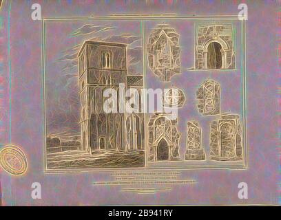 Torri di due chiese nel Lincolnshire, A: Torre della Chiesa di San Pietro, Barton upon Humber, Lincolnshire, B: Parti della Torre della Chiesa di Barneck, Lincolnshire, firmato: Torre disegnata da A. Pugin, parti di J. Britton, incisa da R. Sands, pubblicata da Longman & Co, Fig. 5, dopo p. 260, Pugin, Augustus Charles (disegno), Britton, John (disegno), Sands, Robert (incisione), Longman & Co. (Pubblicato), 1819, John Britton: Le antichità architettoniche della Gran Bretagna: Rappresentate ed illustrate in una serie di viste, elevazioni, piani, sezioni e dettagli di vari antichi edifici inglesi: Con Foto Stock