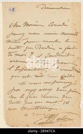 Autografo firmato lettera dello scultore Aimé-Jules Dalou suo molder Amedee Bertault, s. d. Dalou, Aimé-Jules (1838-12-31 - 1902-04-15), Lettre autographe signée du sculpteur Aimé-Jules Dalou à son mouleur Amédée Bertault, s. d. Encre sur papier. Petit Palais, Musée des Beaux-Arts de la Ville de Paris. Foto Stock