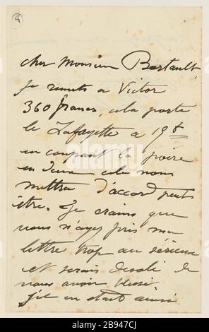 Autografo firmato lettera dello scultore Aimé-Jules Dalou suo molder Amedee Bertault, s. d. (Titolo fittizio) Dalou, Aimé-Jules (1838-12-31 - 1902-04-15), Lettre autographe signée du sculpteur Aimé-Jules Dalou à son mouleur Amédée Bertault, s. d. (Titre factice). Encre sur papier. Petit Palais, Musée des Beaux-Arts de la Ville de Paris. Foto Stock