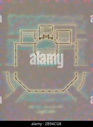 Pianta del Padiglione, pianta della casa estiva nel giardino di Buckingham Palace, pl., 1, secondo p. 11, Ludwig Gruner, Anna Jameson: Le decorazioni del giardino-padiglione nei terreni di Buckingham Palace. Londra: Publ. Di John Murray, Longman & Co., P. & D. Colnaghi, F. G. Moon, e L. Gruner, MDCCCXLVI., Reimaged by Gibon, disegno di caldo allegro incandescente di luminosità e raggi di luce radianza. Arte classica reinventata con un tocco moderno. La fotografia ispirata al futurismo, abbracciando l'energia dinamica della tecnologia moderna, del movimento, della velocità e rivoluzionando la cultura. Foto Stock