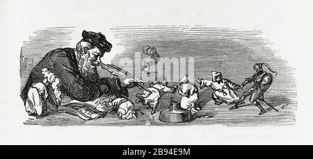 Armi di Rabelais. Illustrazione per Honoré de Balzac, The Tales Comical, Parigi: General Society Library, 1855 (rating: R8 ° Cc1405) Gustave Doré (1832-1883), dessinateur. Best et CE (XIXème siècle), graveur. "Les armes de Rabelais." Illustrazione pour Honoré de Balzac, 'Les Contes drolatiques', Parigi : Société générale de librairie, 1855'. Gravure sur bois. Parigi, Maison de Balzac. Foto Stock