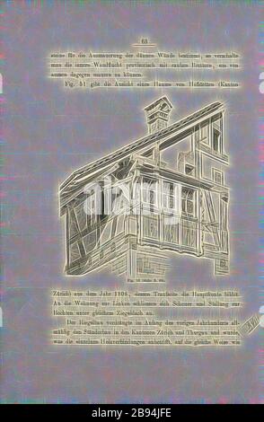 Aufschieblinge, schiavi di una casa a Elgg (Canton Zurigo), Fig. 52, pag. 68, 1885, Ernst Gladbach: Die Holz-Architectur der Schweiz, 2. Aufl. Zürich & Leipzig: Orell Füssli, 1885, Reimagined by Gibon, design di caldo e allegro bagliore di luminosità e raggi di luce. Arte classica reinventata con un tocco moderno. La fotografia ispirata al futurismo, che abbraccia l'energia dinamica della tecnologia moderna, del movimento, della velocità e rivoluziona la cultura. Foto Stock
