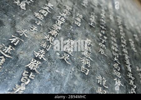 Particolare della stele presso la tomba di Khai Dinh, Hue, Vietnam Foto Stock