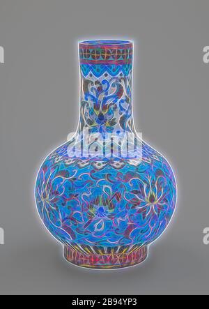 Vaso, smalto cloisonne, 7-3/4 x 4-1/2 (diam.) in., Arte Asiatica, Reimagined by Gibon, design di calore allegro di luminosità e raggi di luce radianza. Arte classica reinventata con un tocco moderno. La fotografia ispirata al futurismo, che abbraccia l'energia dinamica della tecnologia moderna, del movimento, della velocità e rivoluziona la cultura. Foto Stock