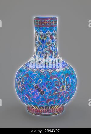 Vaso, smalto cloisonne, 7-3/4 x 4-1/2 (diam.) in., Arte Asiatica, Reimagined by Gibon, design di calore allegro di luminosità e raggi di luce radianza. Arte classica reinventata con un tocco moderno. La fotografia ispirata al futurismo, che abbraccia l'energia dinamica della tecnologia moderna, del movimento, della velocità e rivoluziona la cultura. Foto Stock