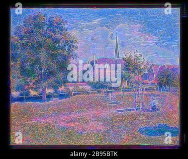 La Casa della Donna sorda e il campanile a Eragny (la Maison de la Sourde et le Clocher d'Eragny), Camille Pissarro (francese, 1830-1903), 1886, olio su tela, 25-5/8 x 31-7/8 pollici. (tela) 37-1/4 x 43-1/2 x 3 pollici (Incorniciato), firmato e datato, in basso a sinistra: C. Pissarro. 1886, altro titolo, le Grand Noyer (il Grande albero della Noce), Pittura e scultura europea 1800-1945, Reimagined by Gibon, disegno di calda e allegra luce incandescente di luminosità e raggi di luce radianza. Arte classica reinventata con un tocco moderno. Fotografia ispirata al futurismo, che abbraccia l'energia dinamica della tecnologia moderna, del movimento, della velocità Foto Stock