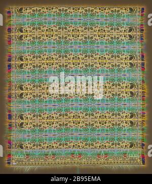 Coprilettino (coverlet Jacquard), Peter Lorenz (americano, francese nato, 1801-1876), 1838, cotone e lana, 92 x 77 pollici. (senza margine) 94-1/2 x 81 in. (Con frangia), intessuto, blocchi d'angolo inferiori (uno al contrario): PETER, LORENZ, 1838, tessile e arti della moda, Reimagined by Gibon, disegno di calore allegro di luminosità e raggi di luce radianza. Arte classica reinventata con un tocco moderno. La fotografia ispirata al futurismo, che abbraccia l'energia dinamica della tecnologia moderna, del movimento, della velocità e rivoluziona la cultura. Foto Stock