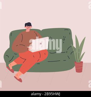 Concetto di lavoro in remoto durante la quarantena. 2019-nCoV Illustrazione Vettoriale