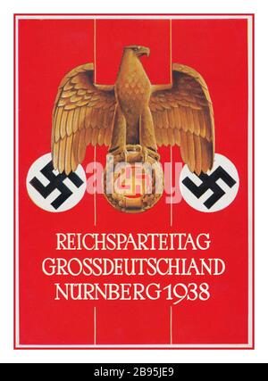 ARCHIVIO PROPAGANDA NAZISTA D'EPOCA 1938. Tedesco Eagle Swastika emblema Propaganda Poster 1938 Nürnberg Reichsparteitag / Norimberga partito nazista Rally Germania Foto Stock