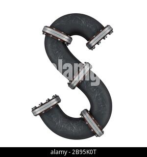Lettera S da tubi in ghisa, rendering 3D isolato su sfondo bianco Foto Stock