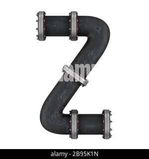 Lettera Z da tubi in ghisa, rendering 3D isolato su sfondo bianco Foto Stock