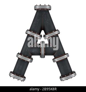 Lettera A da tubi in ghisa, rendering 3D isolato su sfondo bianco Foto Stock