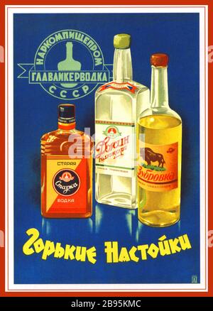 VODKA URSS RUSSIAN VINTAGE 1930 Stampa Pubblicità in URSS Pubblicità vodka in URSS RETRO URSS PRODOTTI SOVIETICI BEVANDE ALCOLICHE CCCP Foto Stock